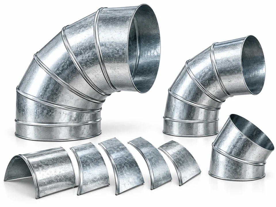 Galvanized segmented round HVAC duct elbow and elbow sections