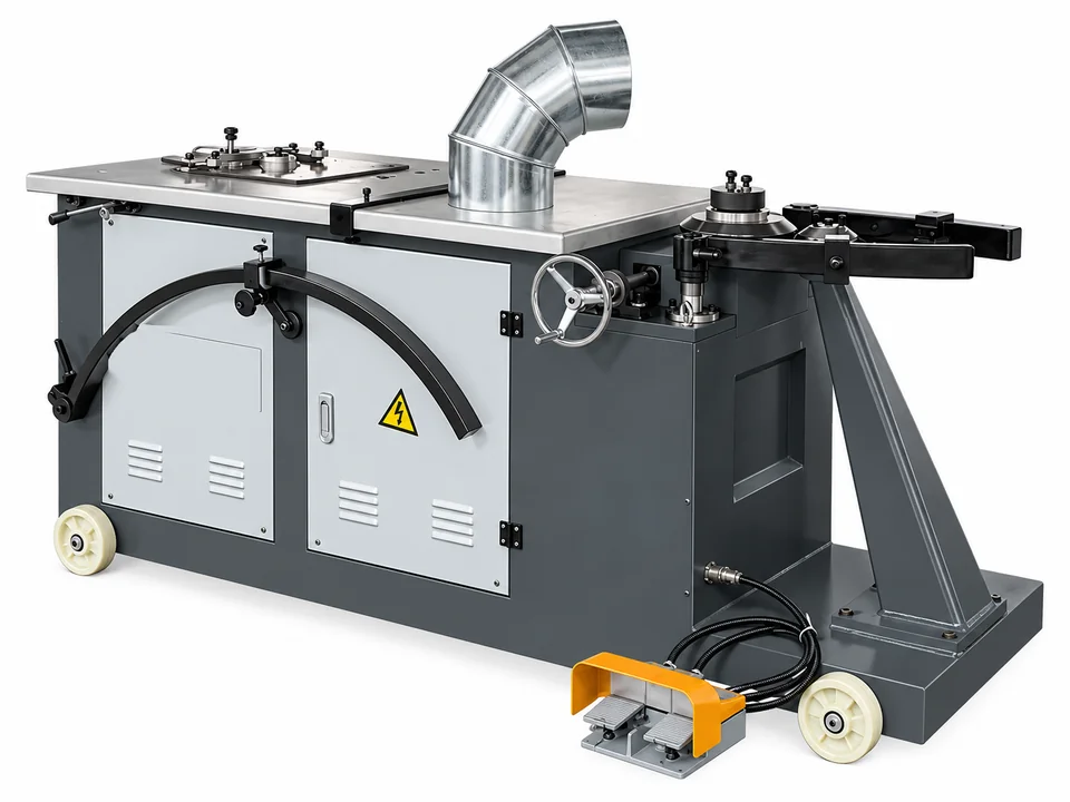 Temporary HVAC duct equipment reference image; Segmented Elbow Machine photo pending