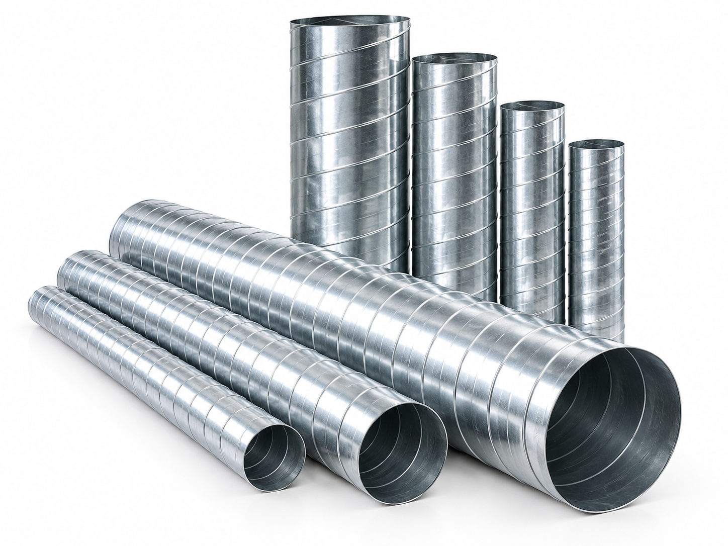 Round spiral HVAC ductwork for ventilation systems